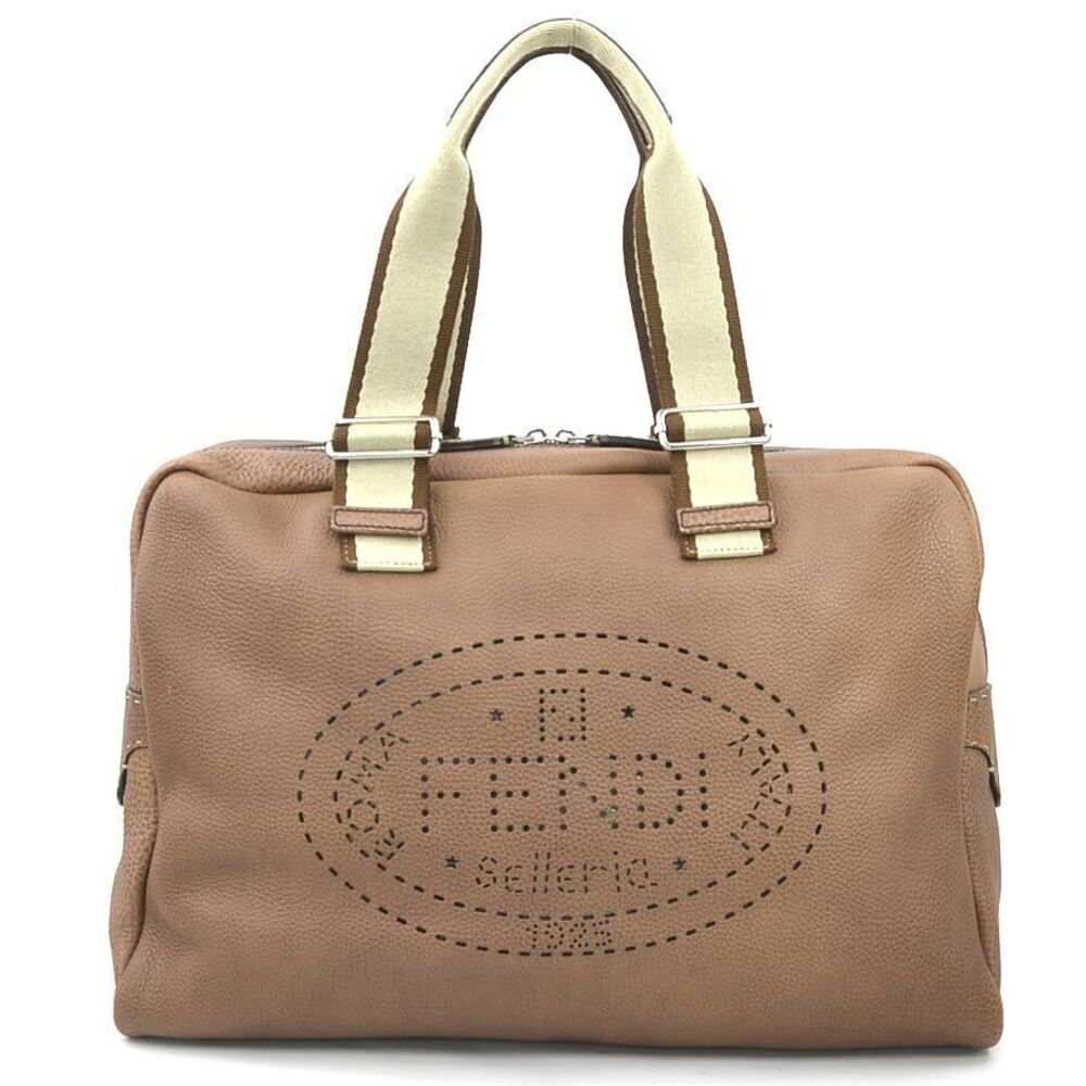 Fendi Selleria Handbag leather canvas brown